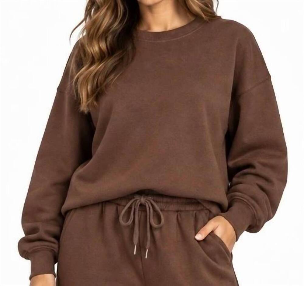 NEW ZENANA scuba crewneck pullover sweater in chocolate